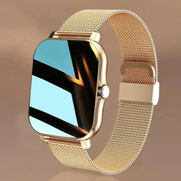 Elegant pink smartwatch for women, ideal fitness and health tracker.