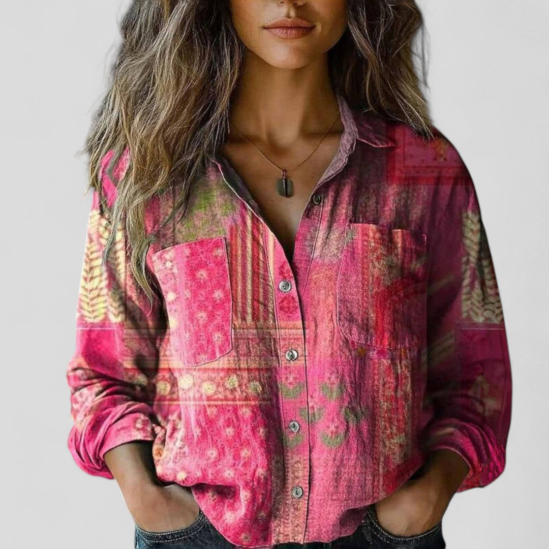 Fashionable women's gradient long-sleeve blouse shirt, a comfortable and stylish top for modern everyday wear.