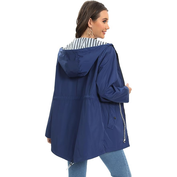 Versatile women's everyday zip-up hooded jacket with adjustable waist for stylish comfort.