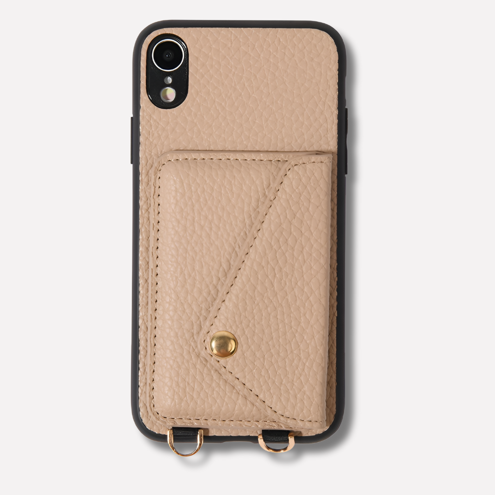 Travel essential: Women's leather phone case with lanyard & card slots for hands-free, secure carry.