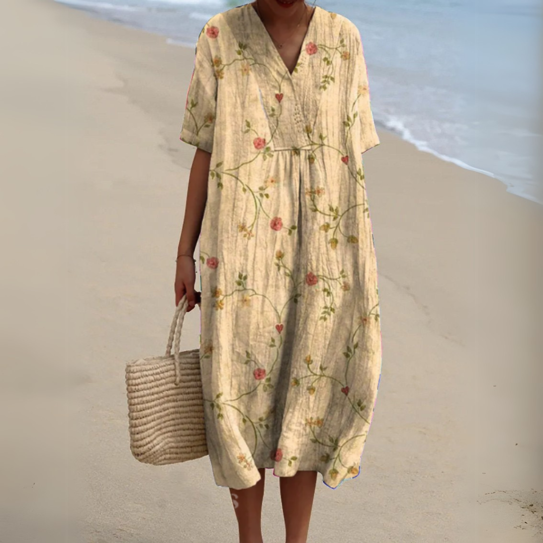 Multicolor V-neck maxi dress for women, a perfect blend of style and comfort.