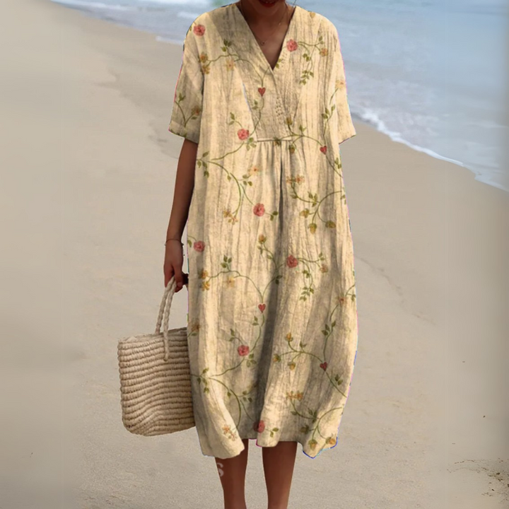 Multicolor V-neck maxi dress for women, a perfect blend of style and comfort.