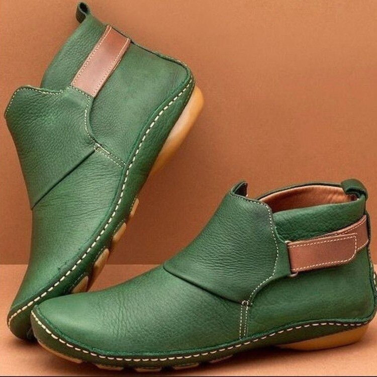 Red women's orthopaedic ankle boots combining ultimate comfort, support & ladies' fashion for walking shoes.
