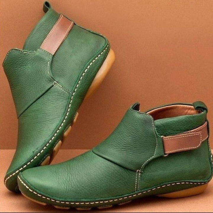 Red women's orthopaedic ankle boots combining ultimate comfort, support & ladies' fashion for walking shoes.