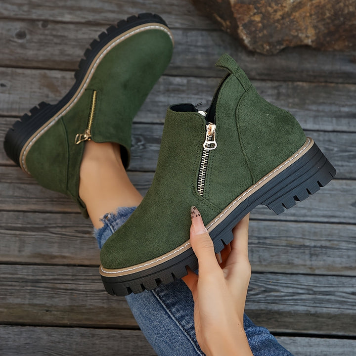 Womens orthopaedic ankle boots with side zipper, cushioned comfort, arch support, & slip-resistant outsole.