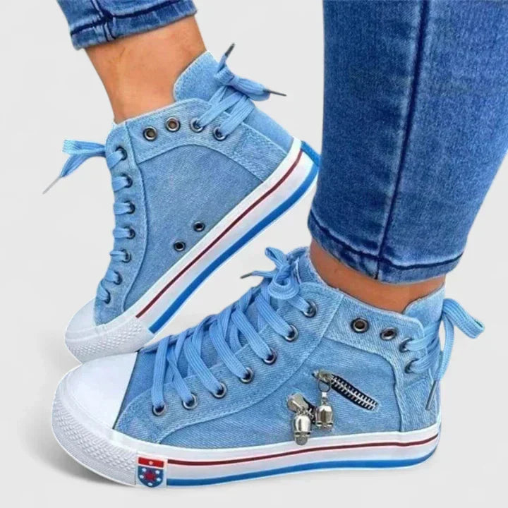 Supportive women's orthopaedic shoes with easy zipper, promoting foot health and comfort for walking.
