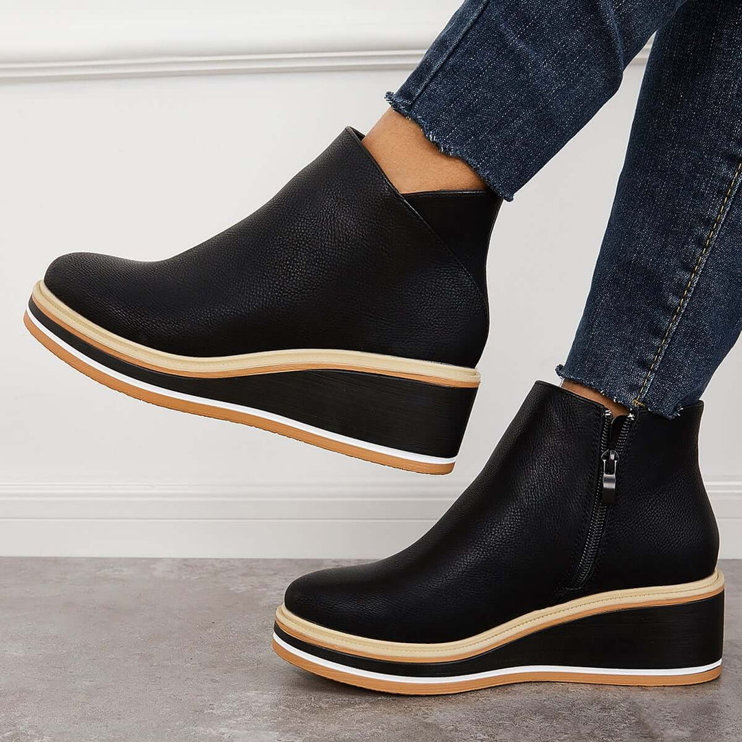Comfortable women's orthopedic platform ankle boots for casual or dressy occasions.