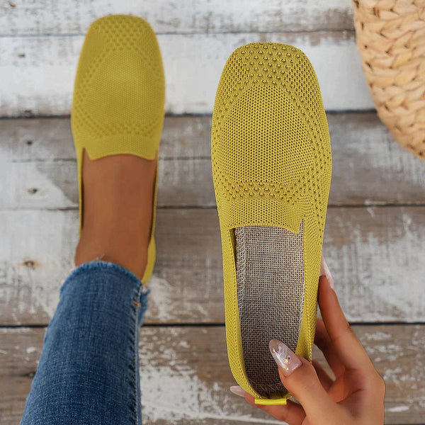 Detailed view of women's orthopedic slip-on loafers, showing soft material and the textured non-slip sole.