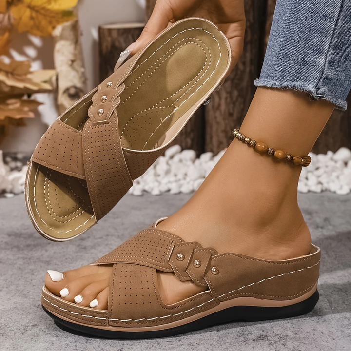 Versatile women's orthopedic wedge sandals for casual wear or vacation. Stylish, comfortable & arch-supportive.