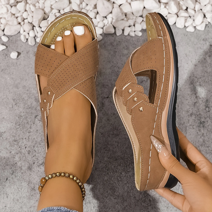 Orthopedic wedge sandals for women, providing stylish comfort and crucial arch support for foot pain relief.