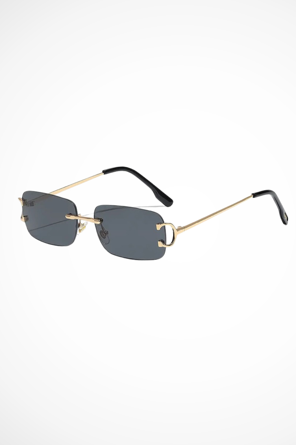 Fashion-forward women's rimless rectangle sunglasses with gold frames & tinted lenses, an essential stylish accessory.