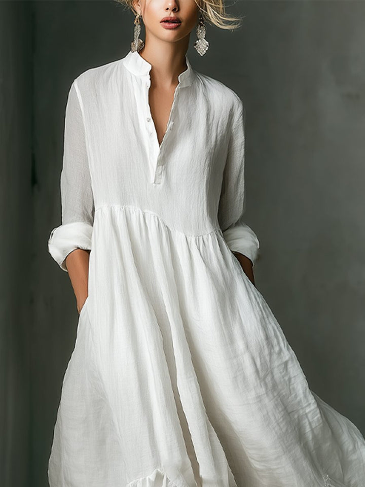 Elegant women's button-front maxi dress featuring a beautiful ruffle hem, ideal for everyday or special occasions.