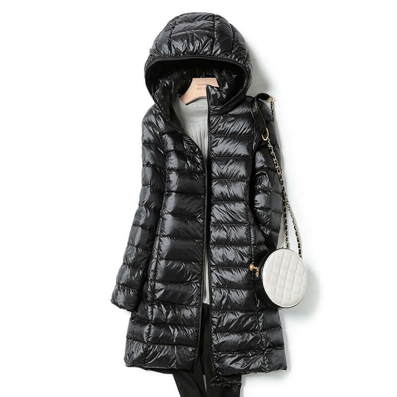 Comfortable women's ultralight travel jacket, a warm leisure zip-up for winter outerwear & casual style.
