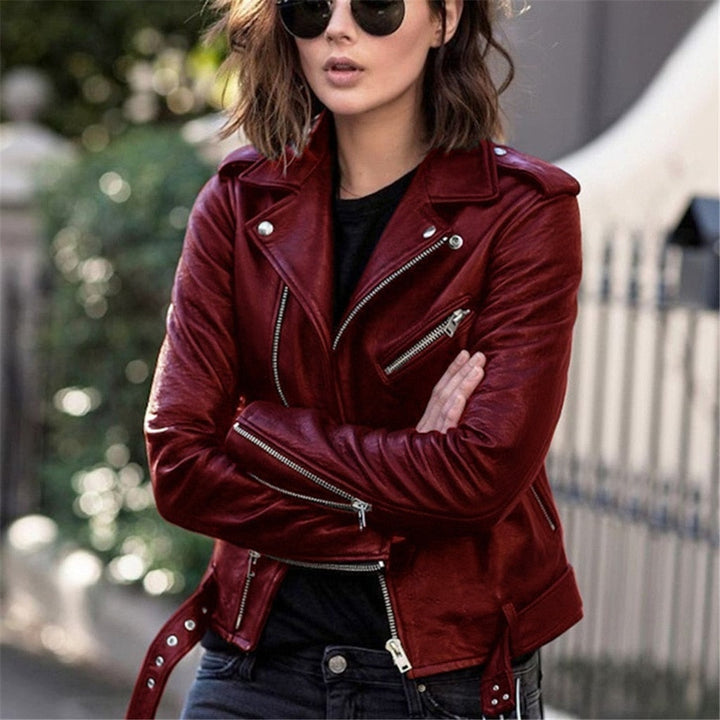 New women's fashionable vibrant zipper jacket. Chic, colorful outerwear, a slim fit statement piece for modern style.