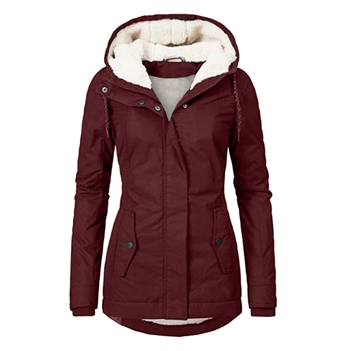 Casual women's fashion winter jacket, hooded with adjustable drawstring waist and functional pockets for style & warmth.