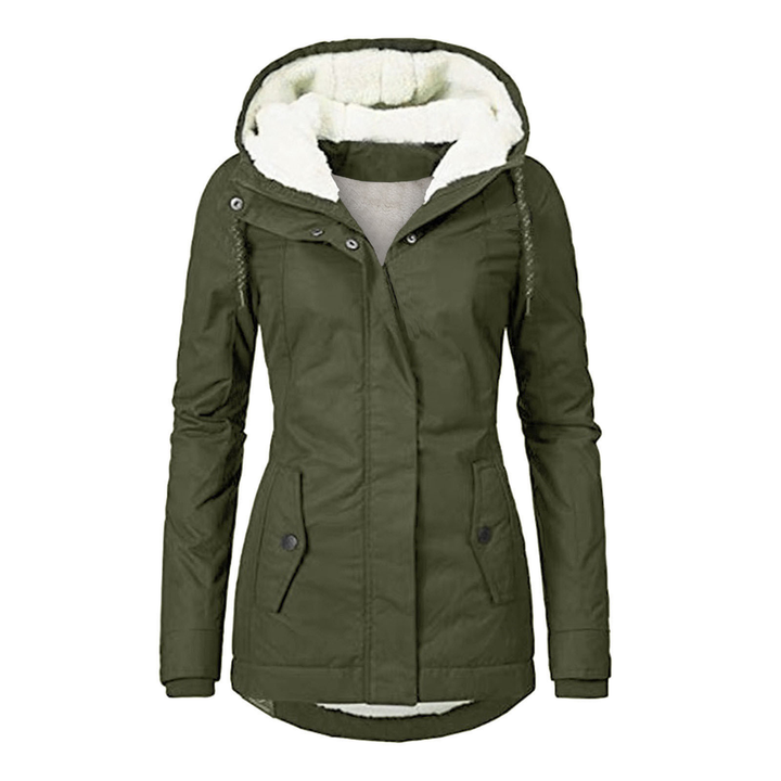 Women's casual hooded winter jacket with a functional drawstring and cozy warmth, suitable for daily fashion outerwear.