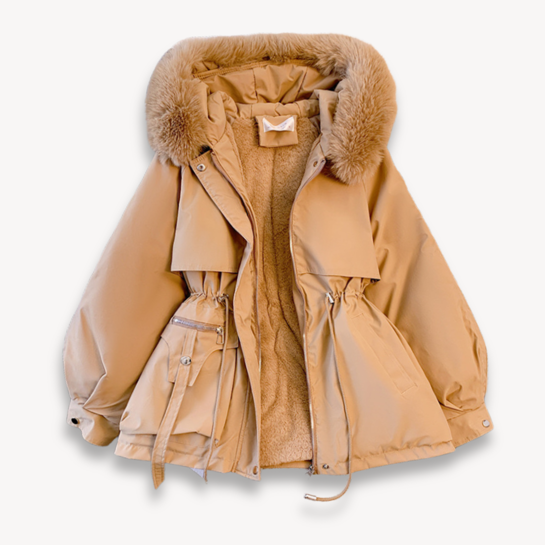 Fashionable women's parka, a cozy winter jacket with a removable hood, perfect for stylish cold weather protection.