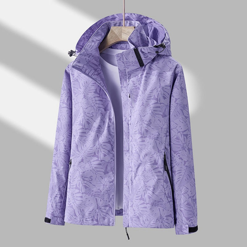 Women's waterproof windproof hooded rain jacket, perfect lightweight outerwear for all weather conditions.