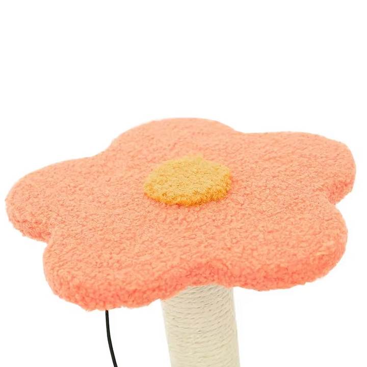 Compact cat accessory: sunflower scratching post with attached toy, promoting cat exercise.