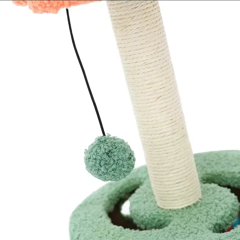 Green & yellow sunflower sisal scratching post, a fun and durable pet furniture for active cats.