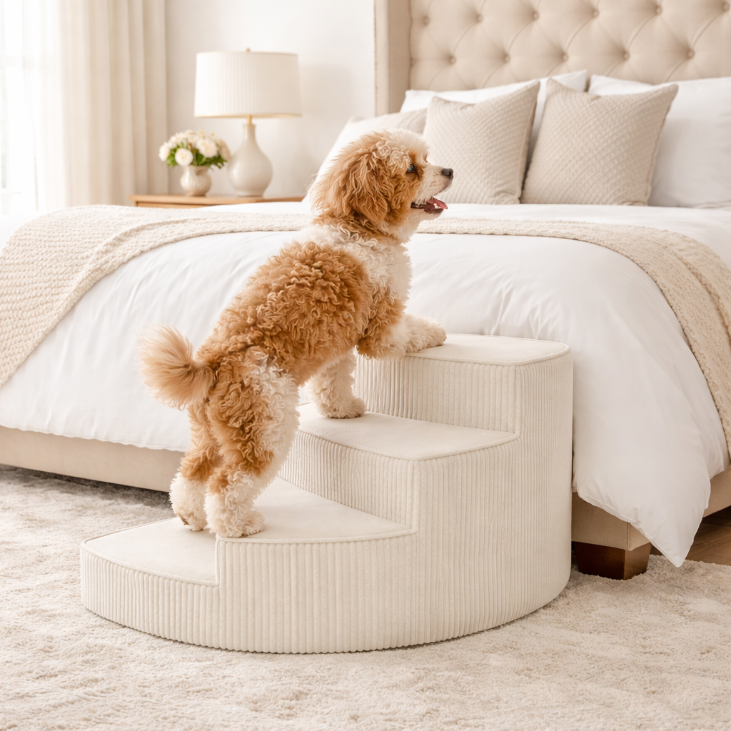 Soft foam pet stairs, an ideal mobility aid for small and medium dogs.