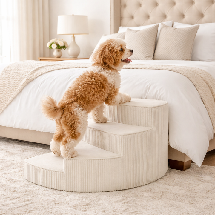 Soft foam pet stairs, an ideal mobility aid for small and medium dogs.