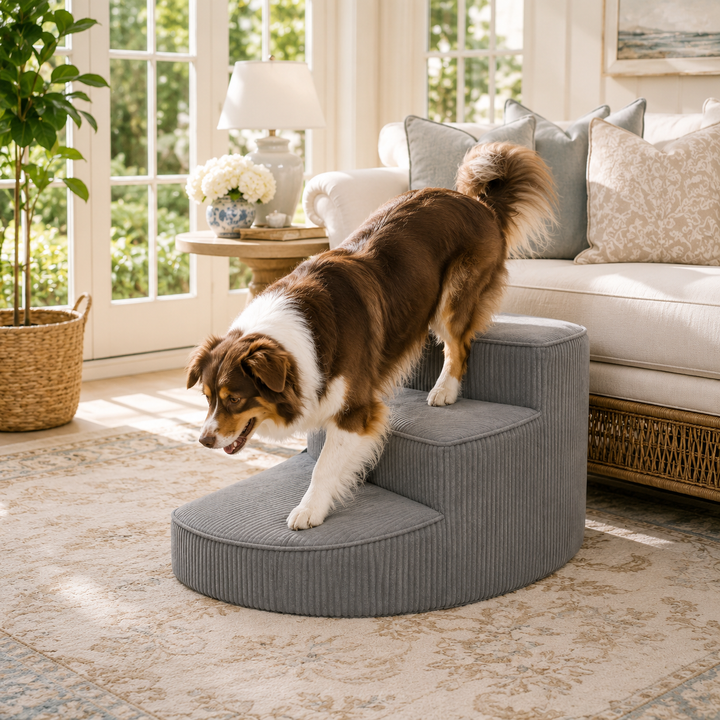 Comfortable pet stairs with a removable, washable cover for hygiene.