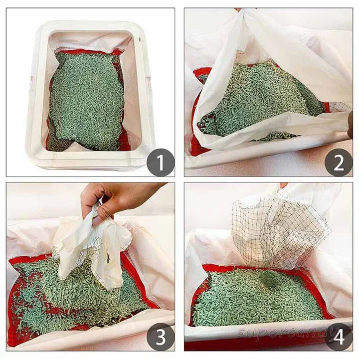 Folded sustainable cat litter tray liner, showcasing its reusable design for eco-friendly pet owners.