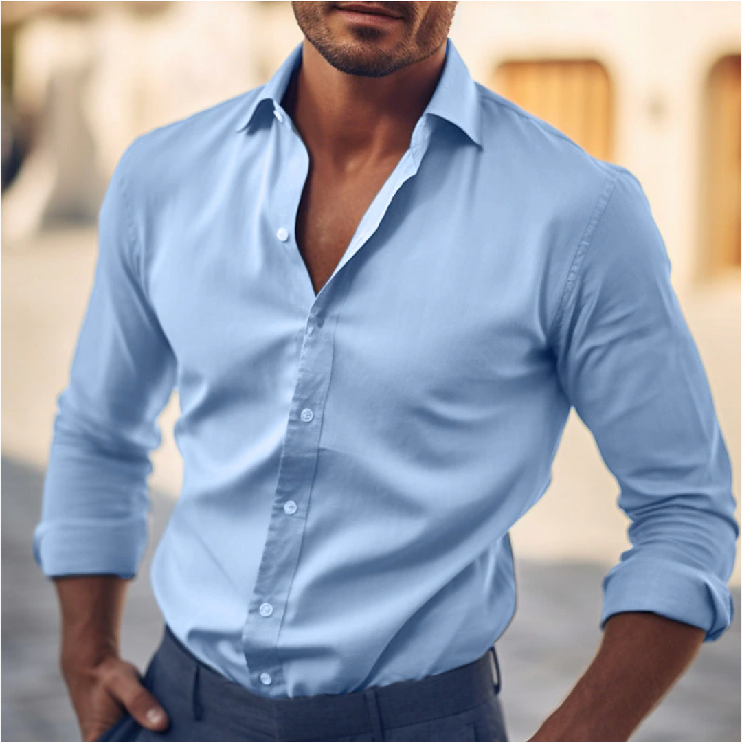 Versatile men's long sleeve dress shirt, tailored fit & classic collar. Perfect for formal or smart casual.