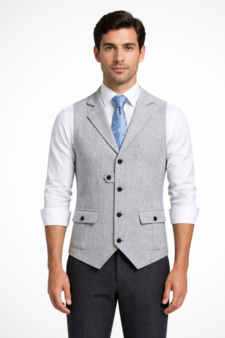 Classic men's herringbone tailored fit waistcoat, perfect for weddings & formal occasions.
