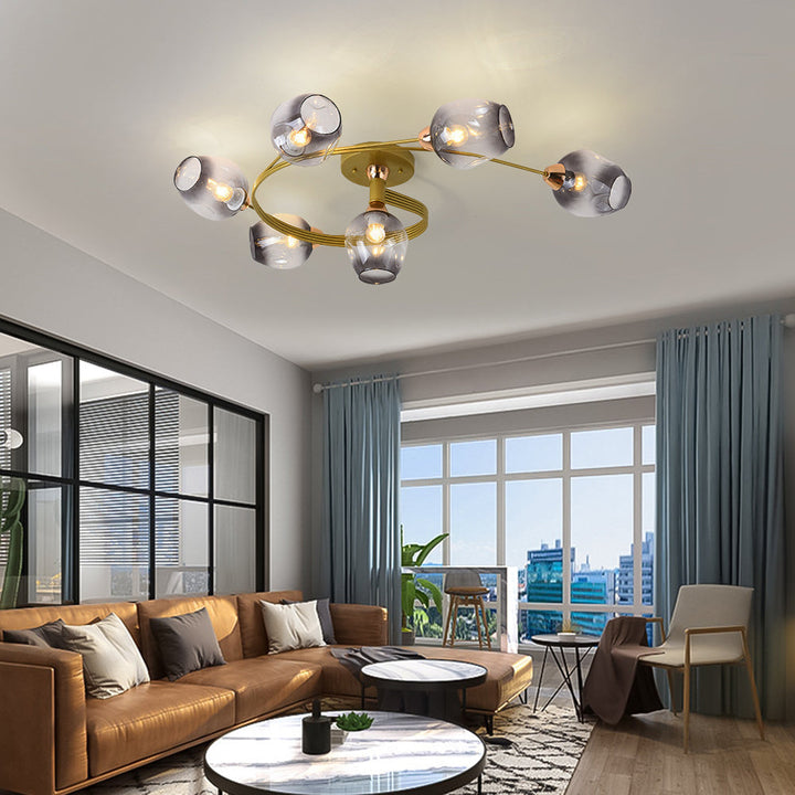 Transparent Tavin Modern Flush Mount; elegant, contemporary ceiling light for living room.