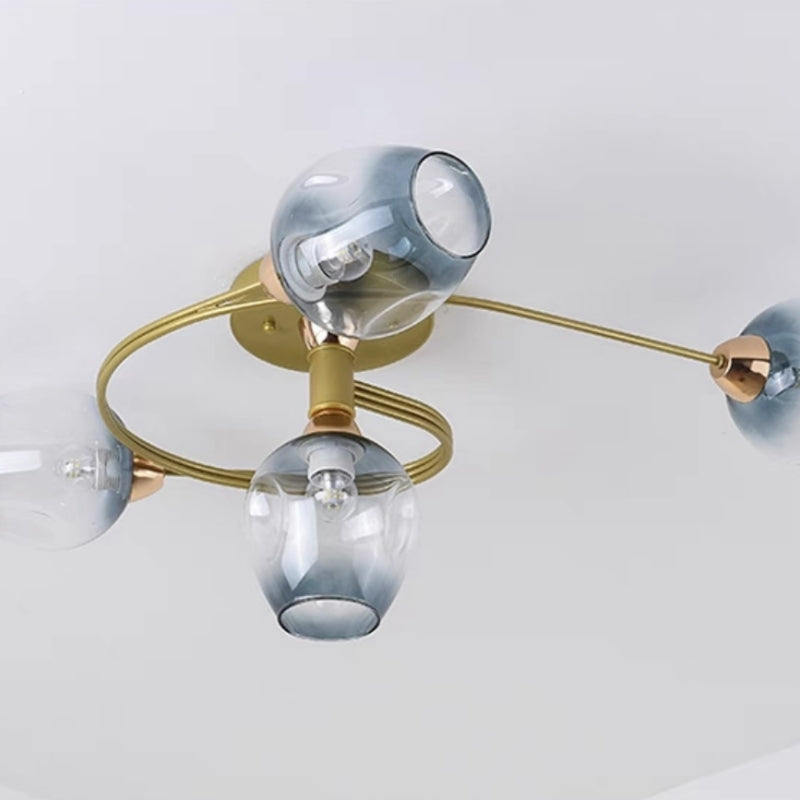 Clear transparent Tavin flush mount, sculptural modern ceiling fixture for bedroom.