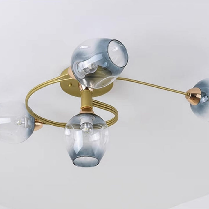 Clear transparent Tavin flush mount, sculptural modern ceiling fixture for bedroom.