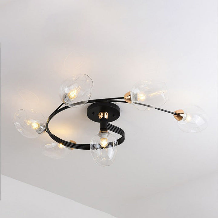 Modern transparent flush mount ceiling lamp, bright lighting for dining room decor.