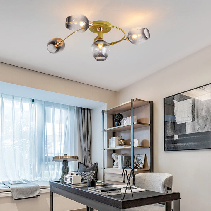 Modern gradient blue flush mount ceiling lamp, artistic lighting for living room decor.