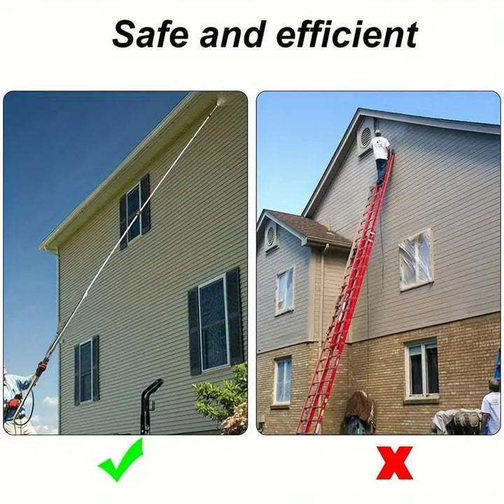 Home maintenance telescoping pressure washer wand for easy high-pressure gutter cleaning.