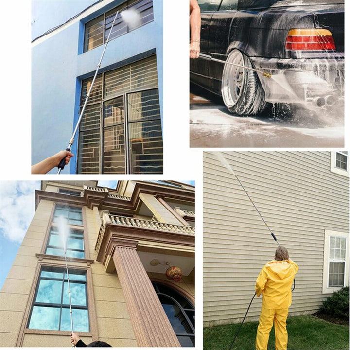 High pressure power washing wand, telescoping design for easy gutter and roof cleaning.
