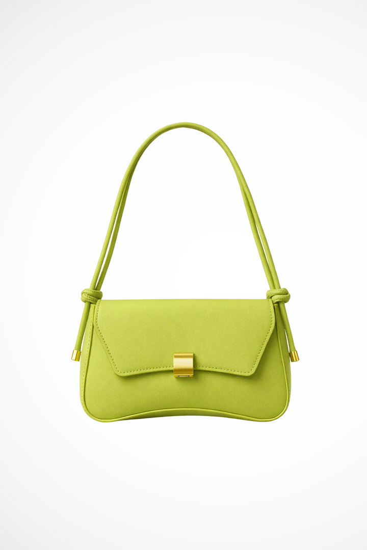Adjustable strap minimalist women's shoulder bag in terracotta, with a sleek flap & elegant gold clasp.