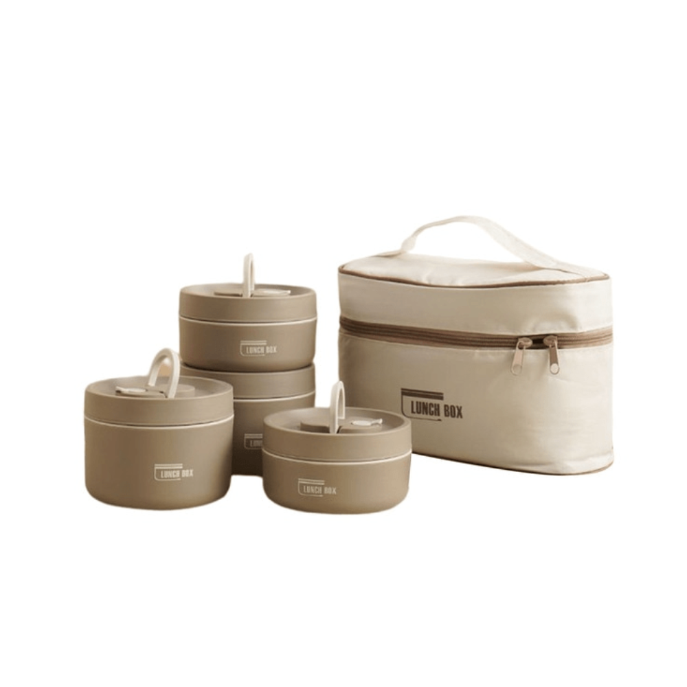 Brown stainless steel lunch box, robust and easy to clean.