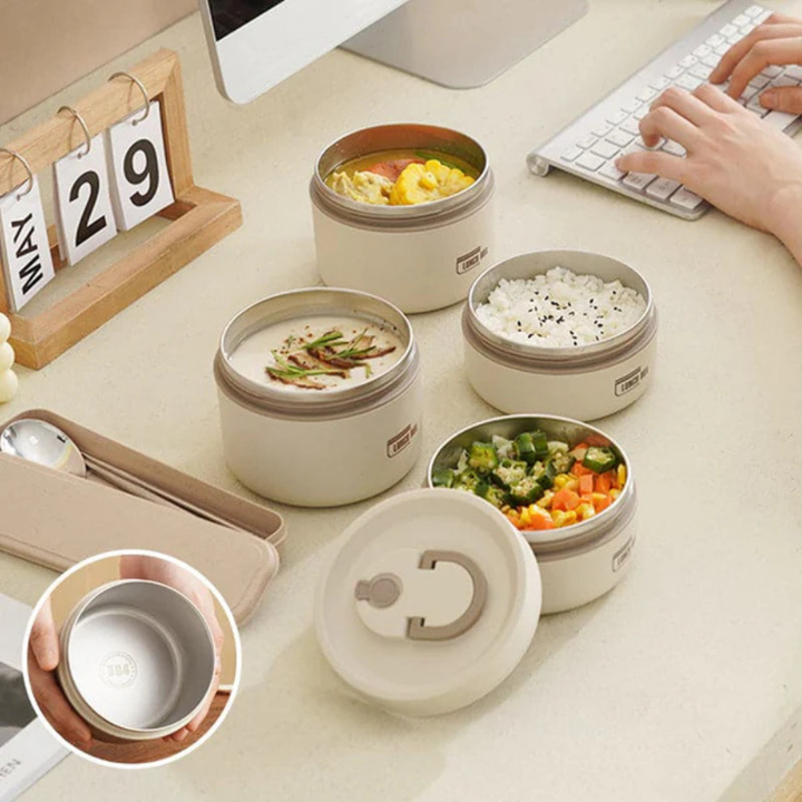 Stainless steel ThermalLock food warmer, great for healthy meal prep.