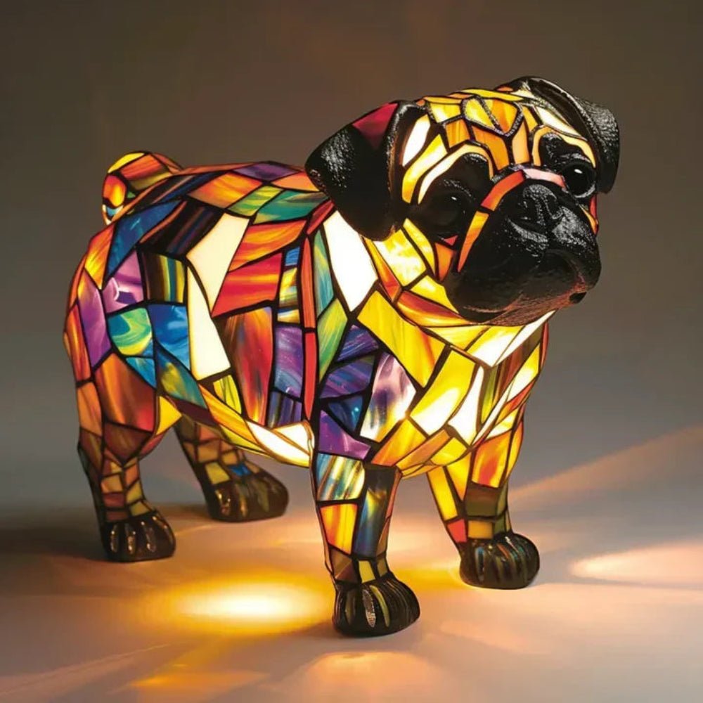 Stunning stained glass dog table lamp, a perfect fusion of art and functional home decor.