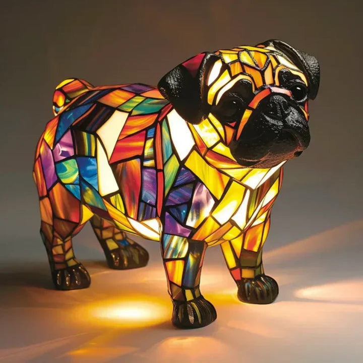 Stunning stained glass dog table lamp, a perfect fusion of art and functional home decor.