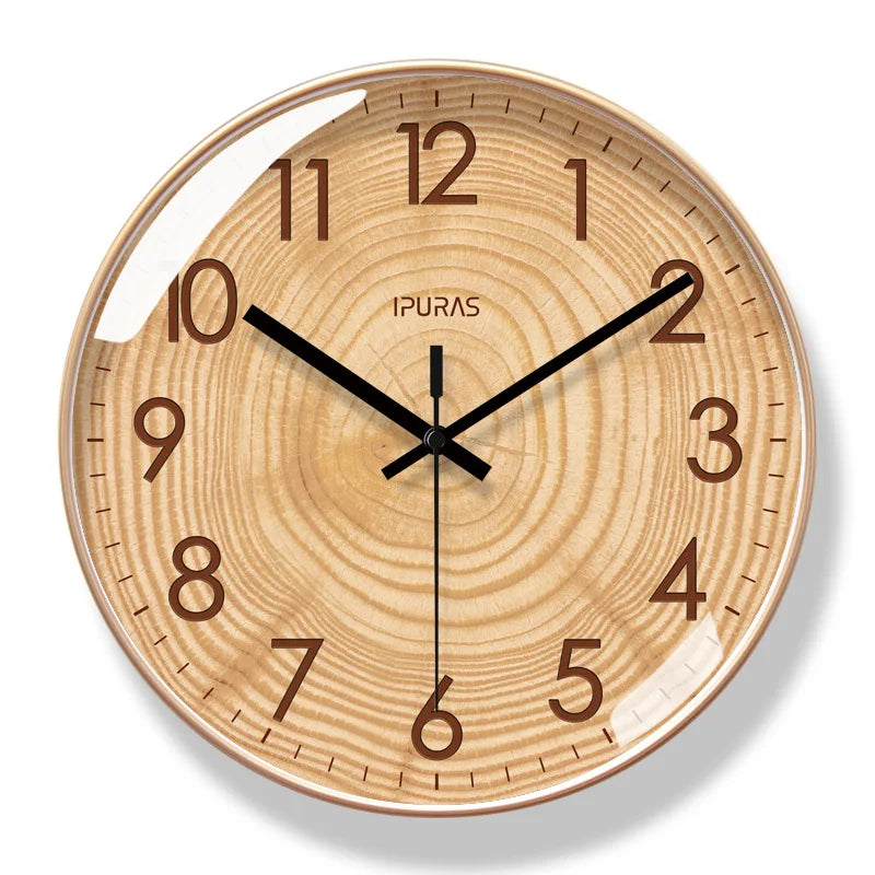 Elegant TimeWisp silent wooden wall clock. Modern natural wood timepiece for versatile home, office, or kitchen decor.