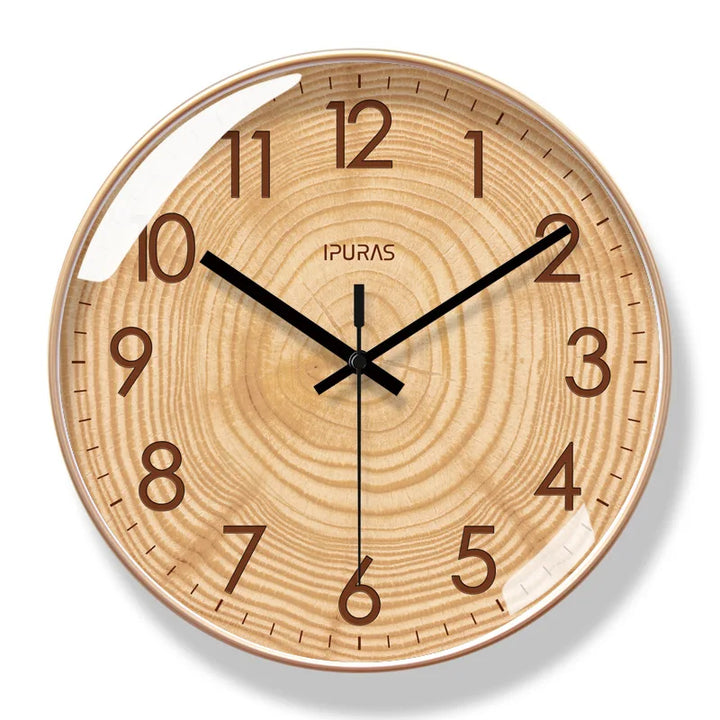 Elegant TimeWisp silent wooden wall clock. Modern natural wood timepiece for versatile home, office, or kitchen decor.