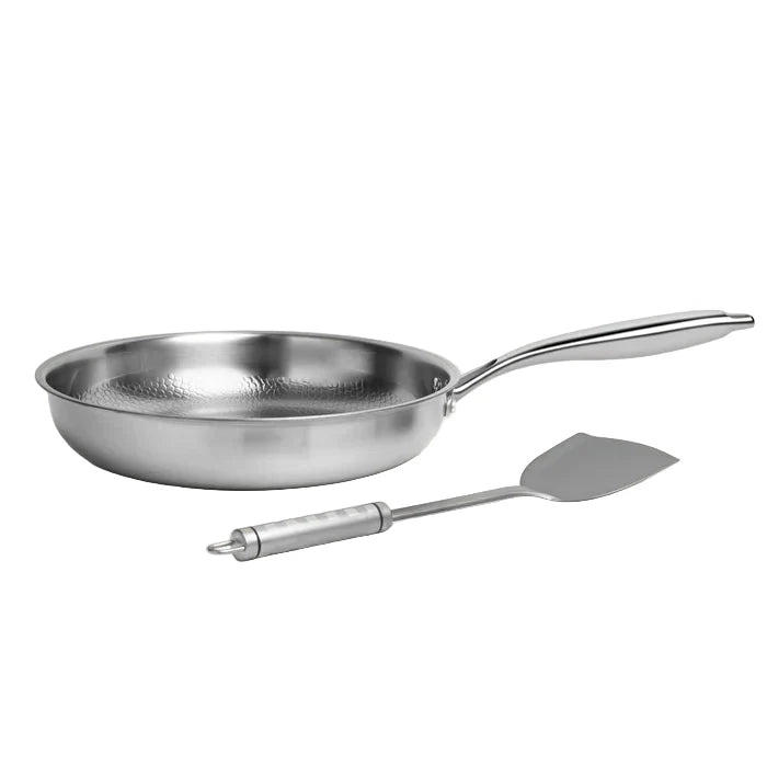 TitanHammer PFAS-free titanium cookware set with elegant hammered finish.