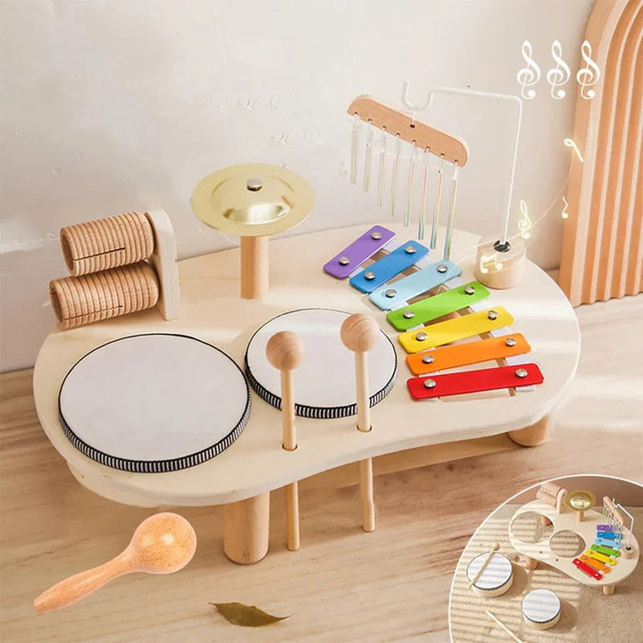 Toddler Montessori wooden drum & xylophone set for musical early learning and developmental play.