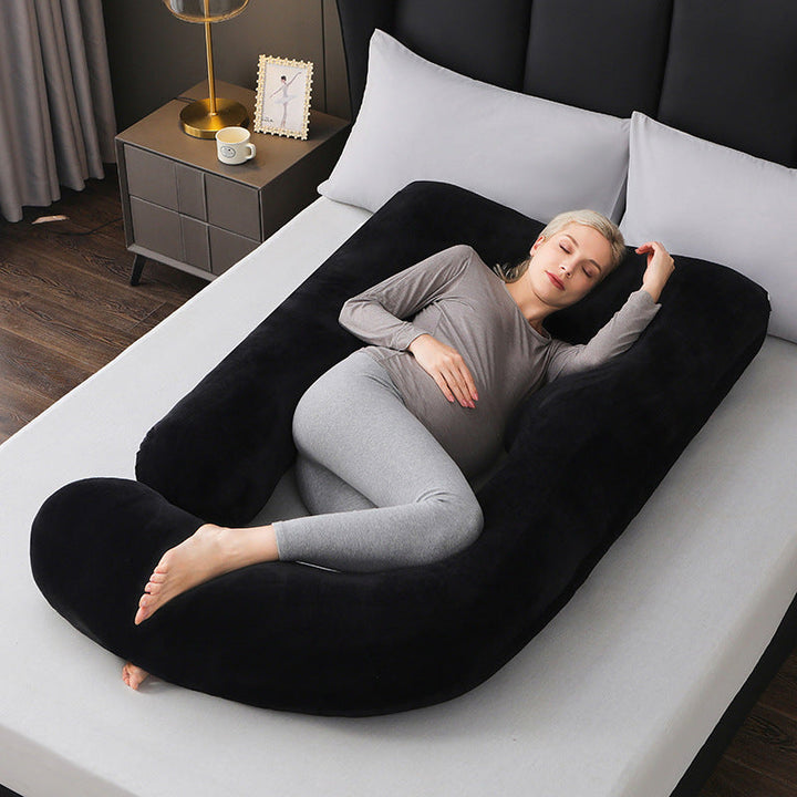 Large full body pillow, ergonomic design for pregnancy, nursing & comfort.