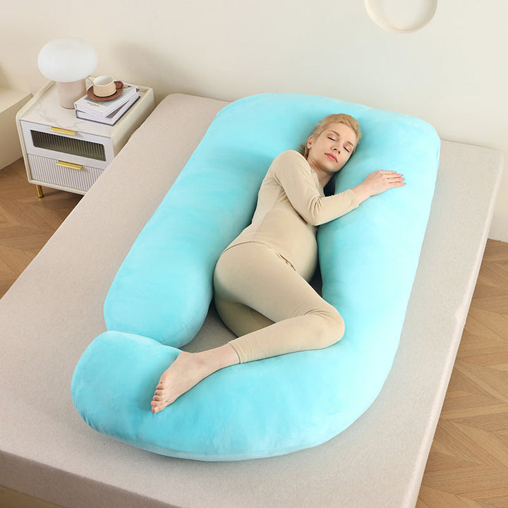Sleep support pillow, U-shaped for side sleeping comfort & back pain relief.
