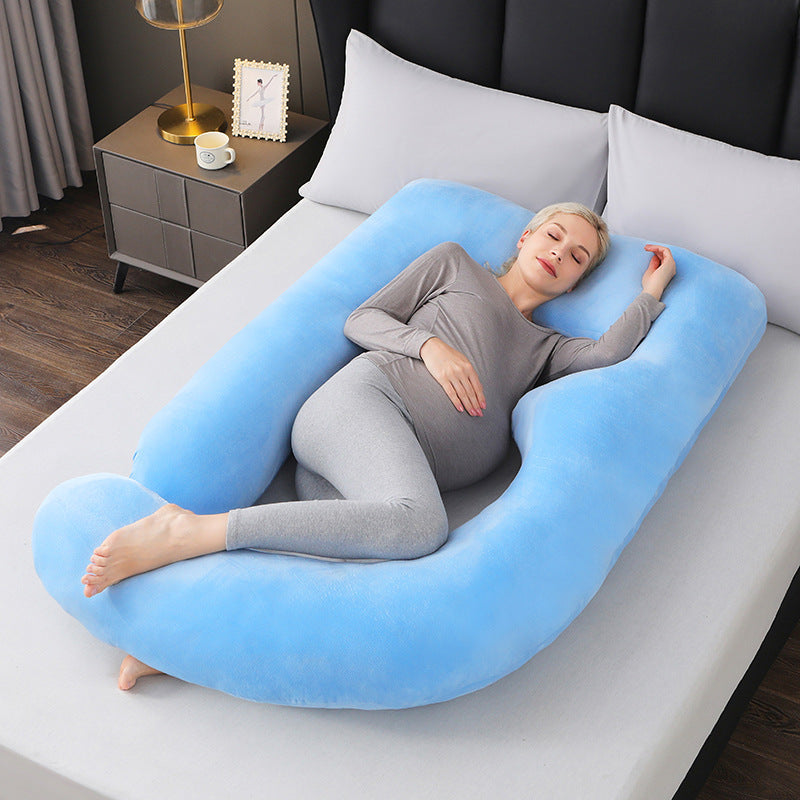 Ergonomic full body pillow, U-shaped for maximum comfort during pregnancy.