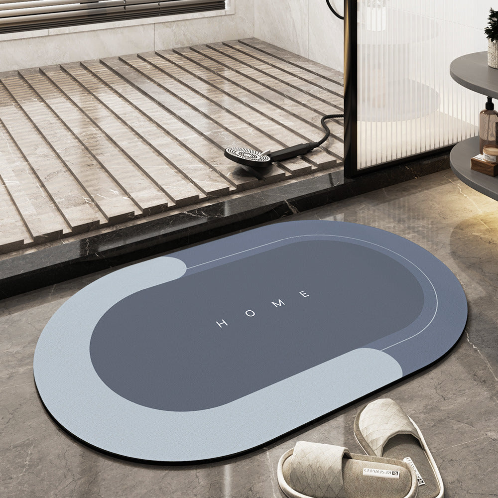 Ultra-absorbent blue bath mat, quick dry, non-slip for safe bathroom floors.
